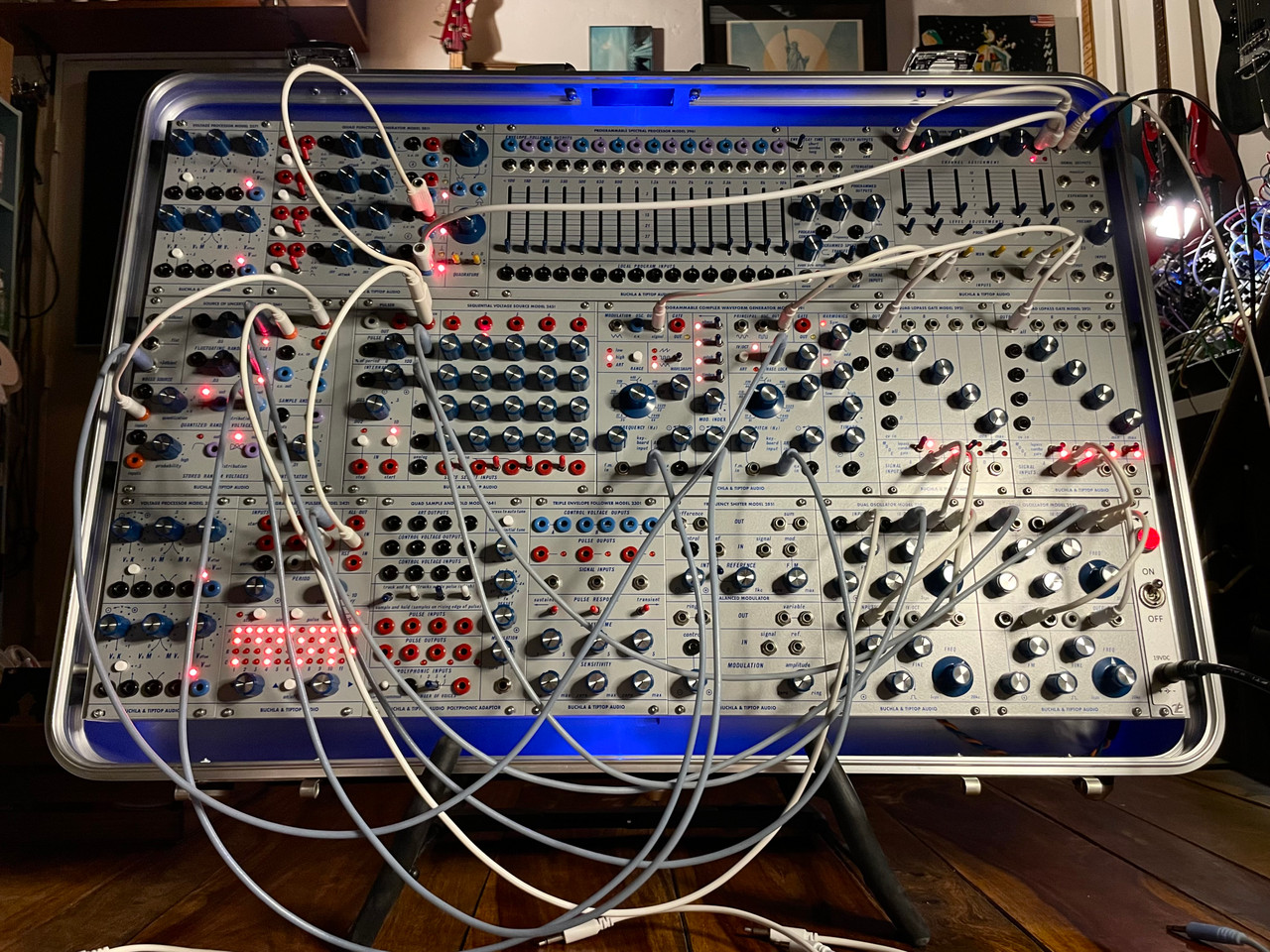 Buchla Tiptop 200t series with BPNYC ZERO Halliburton Eurorack Modular Travel Case NOS SILVER 122hp 9U